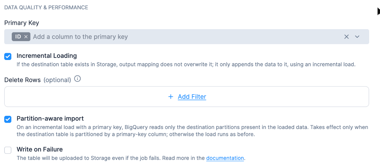 Partition-aware import option in the table output mapping